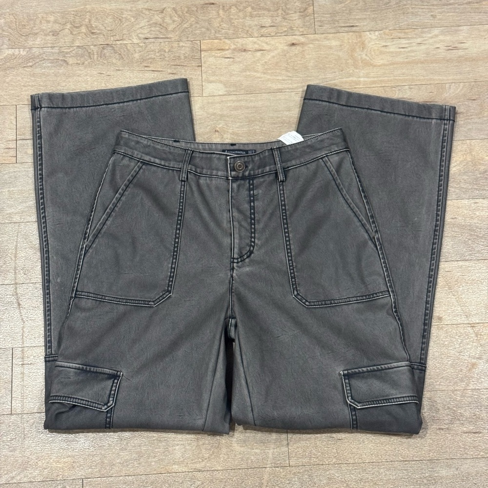 Stradivarius Wide Leg Leather Cargo Grey Pants Size 6